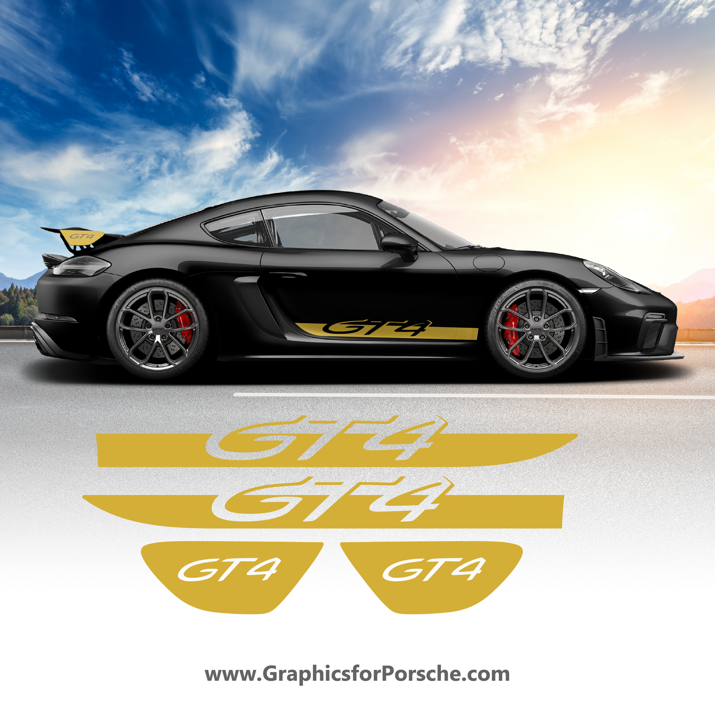 Side Stripes Kit Decal for Cayman GT4. Door & Wing Cap