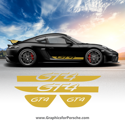 Side Stripes Kit Decal for Cayman GT4. Door & Wing Cap