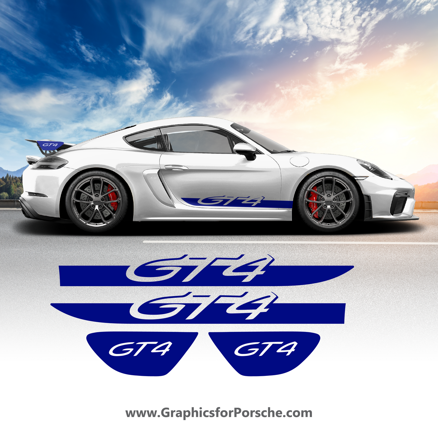 Side Stripes Kit Decal for Cayman GT4. Door & Wing Cap