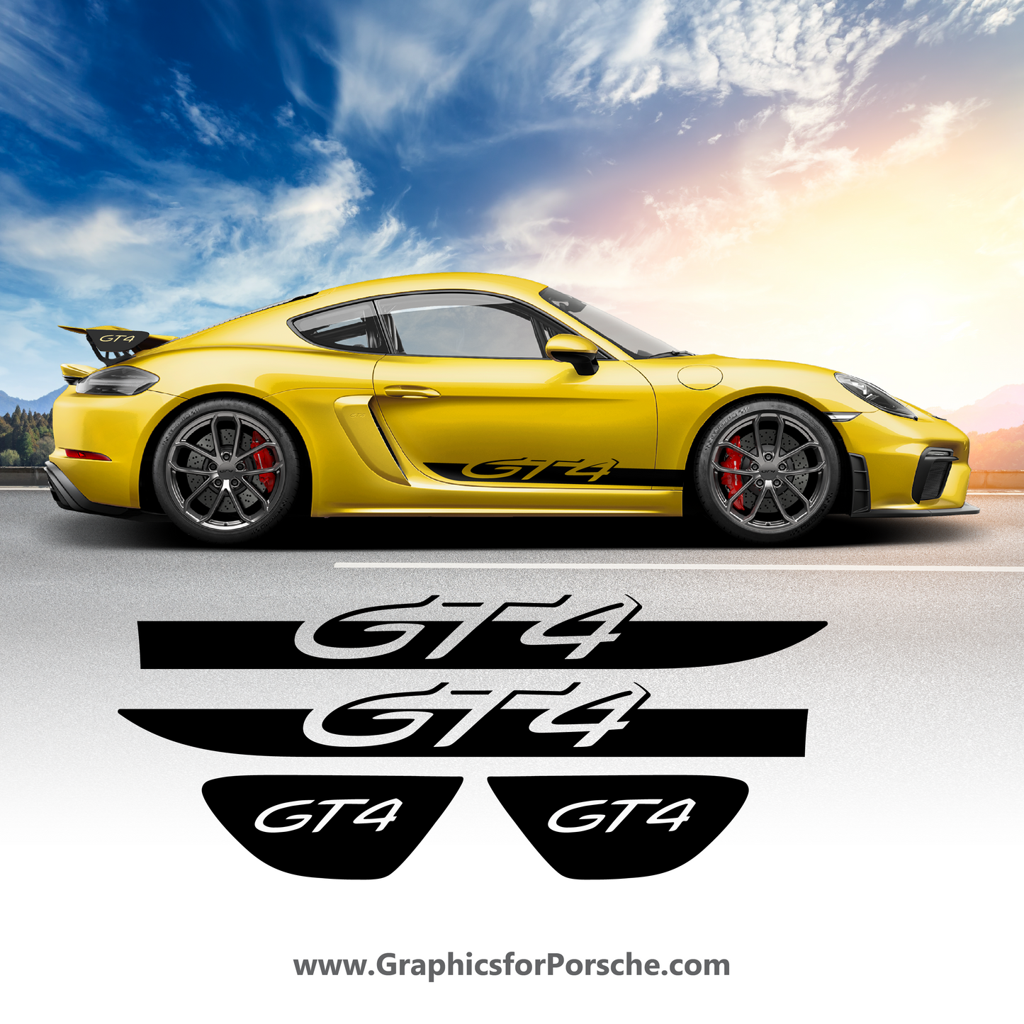Side Stripes Kit Decal for Cayman GT4. Door & Wing Cap