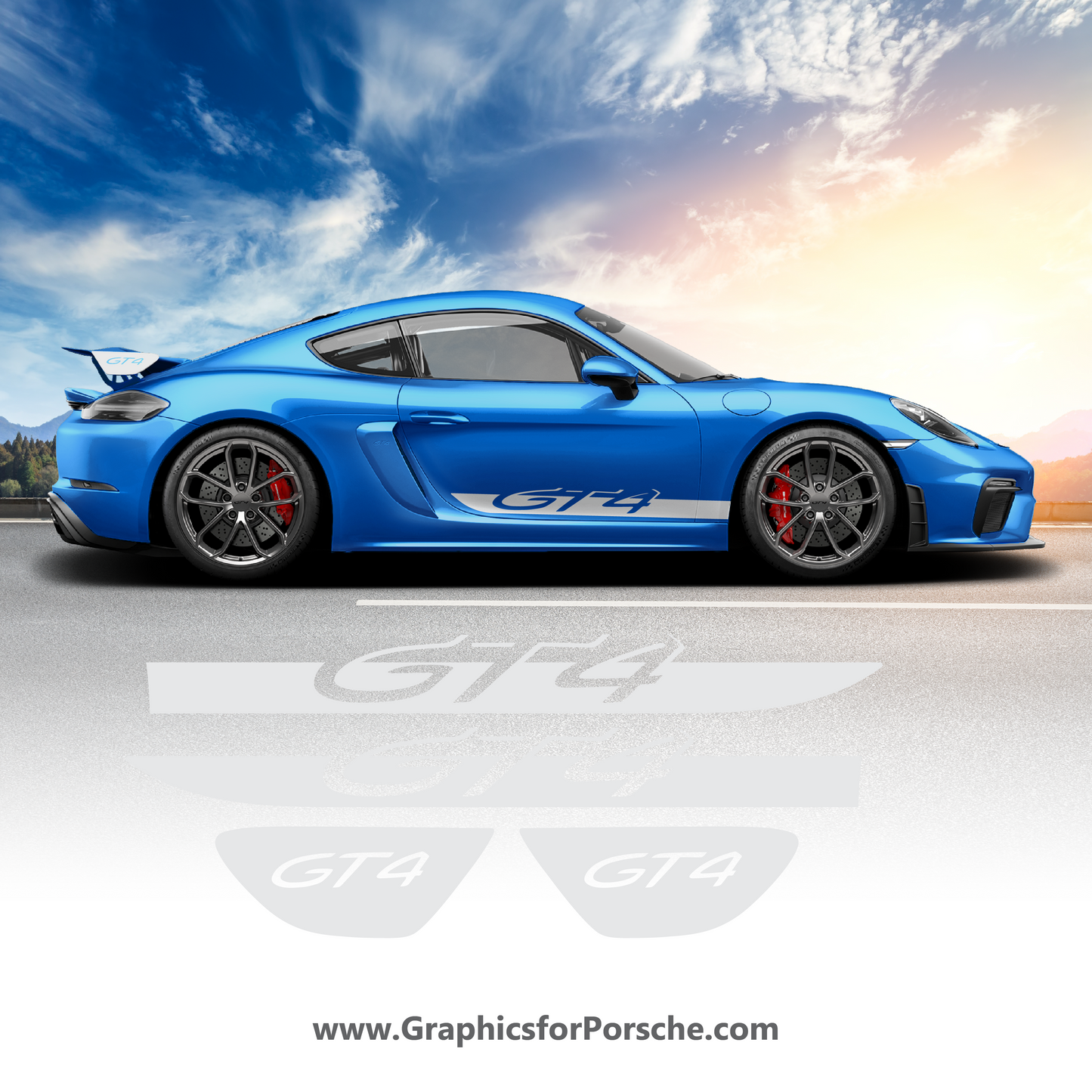 Side Stripes Kit Decal for Cayman GT4. Door & Wing Cap