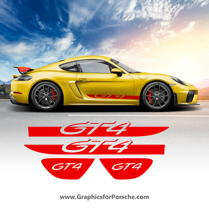 Side Stripes Kit Decal for Cayman GT4. Door & Wing Cap