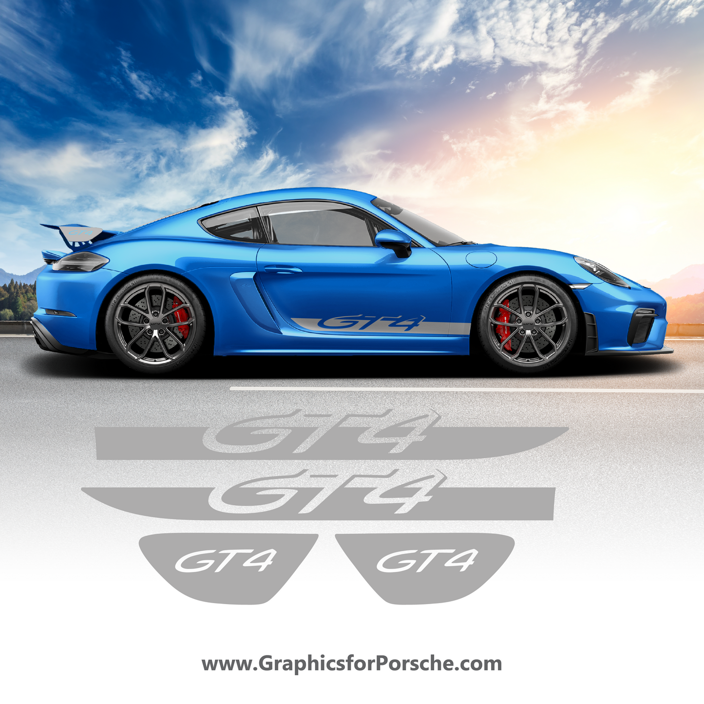 Side Stripes Kit Decal for Cayman GT4. Door & Wing Cap